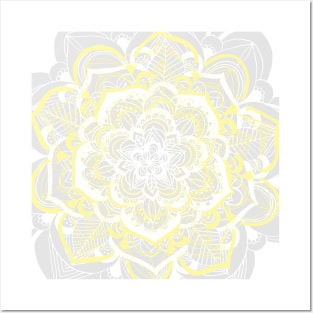 Woven Fantasy - Yellow, Grey & White Mandala Posters and Art